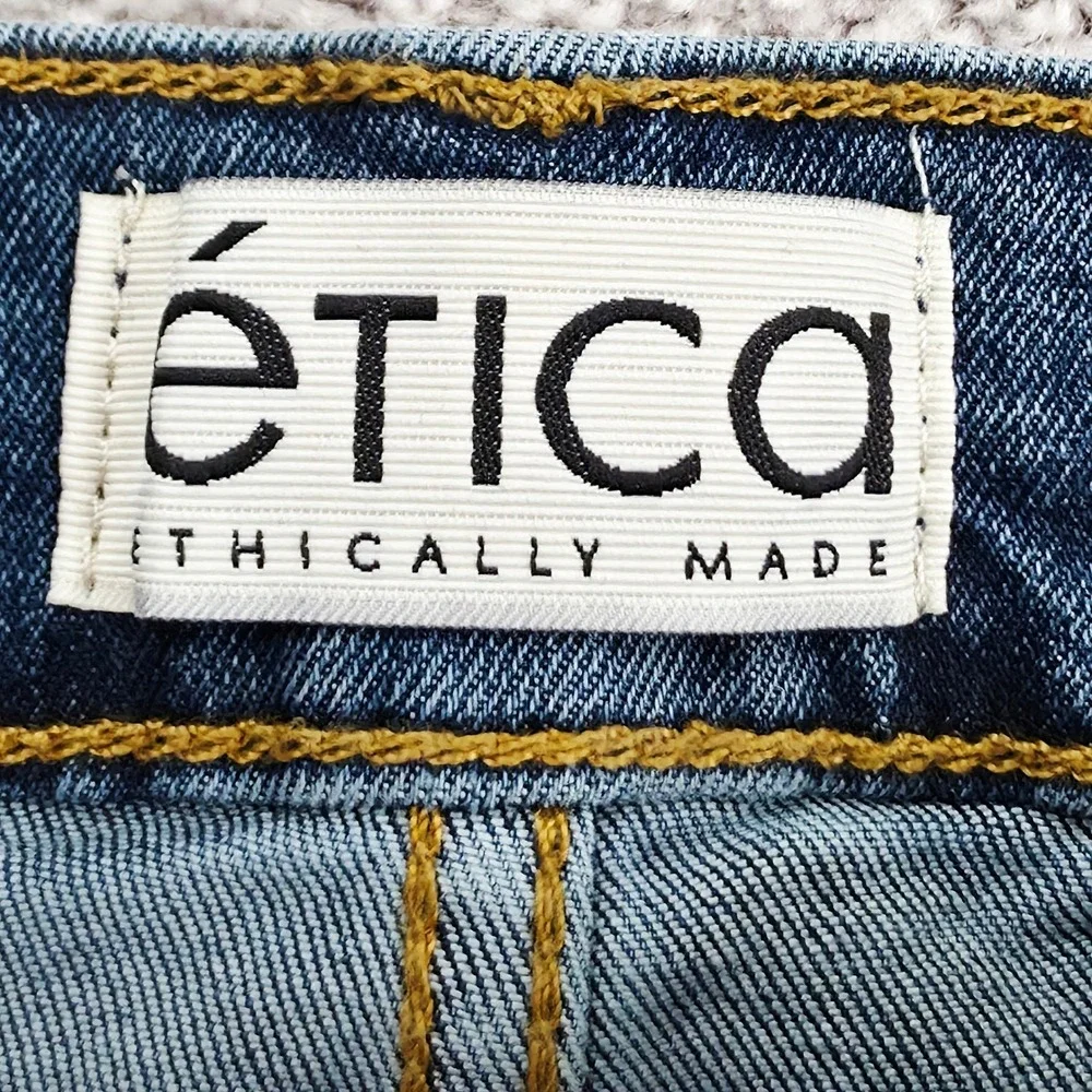 Ética Wide Leg Jeans Womens 31 Blue High Rise Raw Hem Sustainable Cropped Cotton